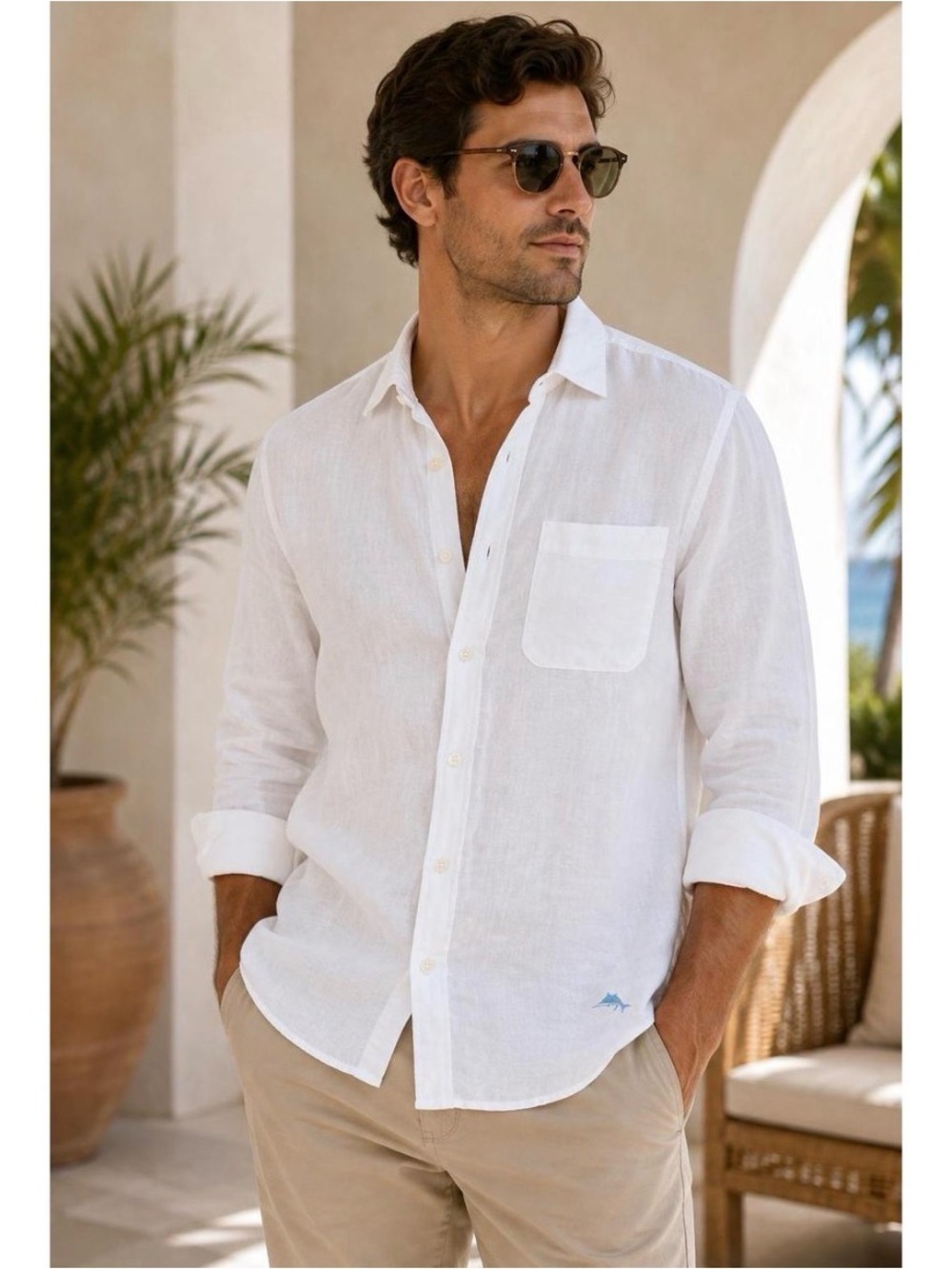 Tommy Bahama Crisp Linen Resortwear Men’s White Button Down Shirt 2X B
